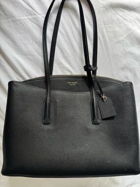 Kate Spade Black Pebbled Leather Work Tote with Heart Charm